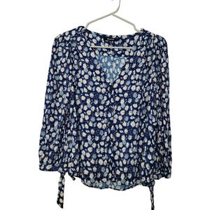 Madewell Womens Blouse Top S Blue Floral 100% Viscose Long Sleeves Button-Up